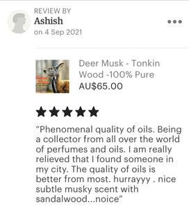 Deer musk - “Tonkin Wood” Pure Perfume Oil